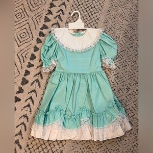 Vintage 90s Girls Dress NWOT Ruffle Lace Turquoise